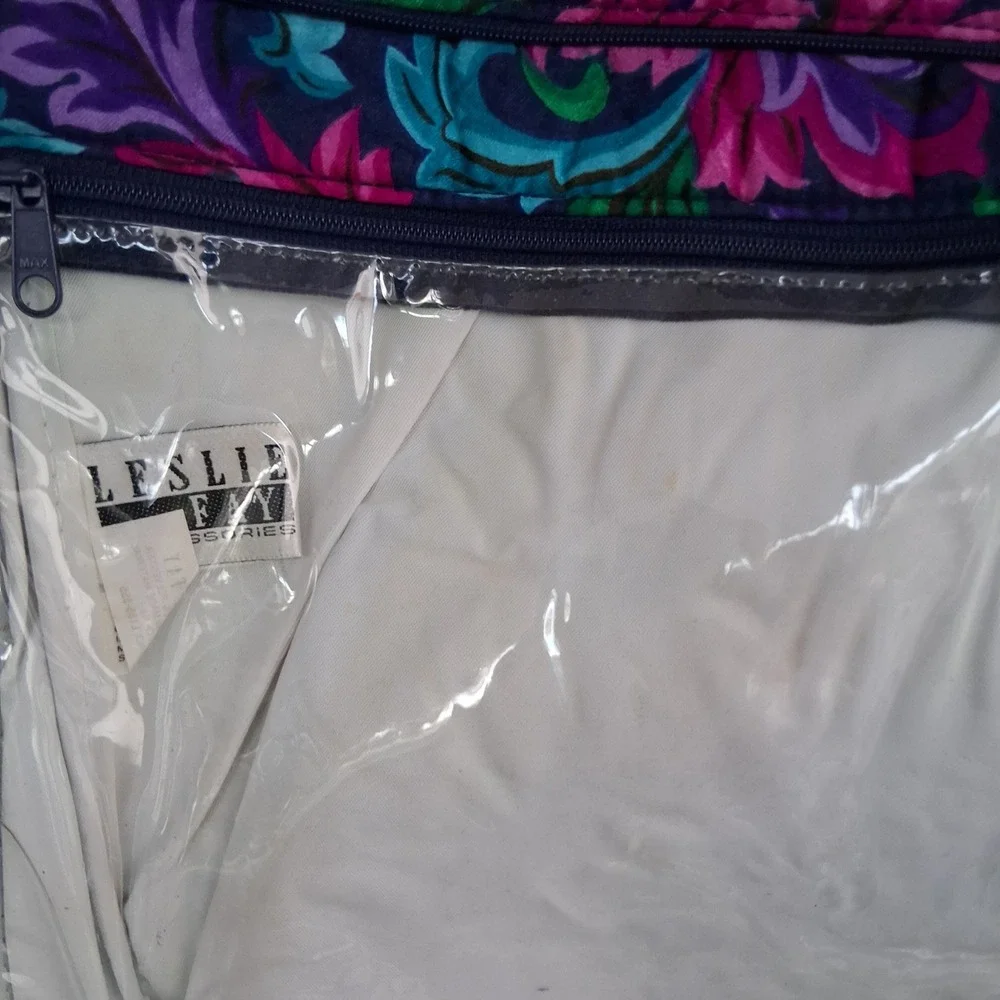 Vintage Leslie Fay Floral Travel Organizer Bag Purple Pink Jewel Tone 90s
